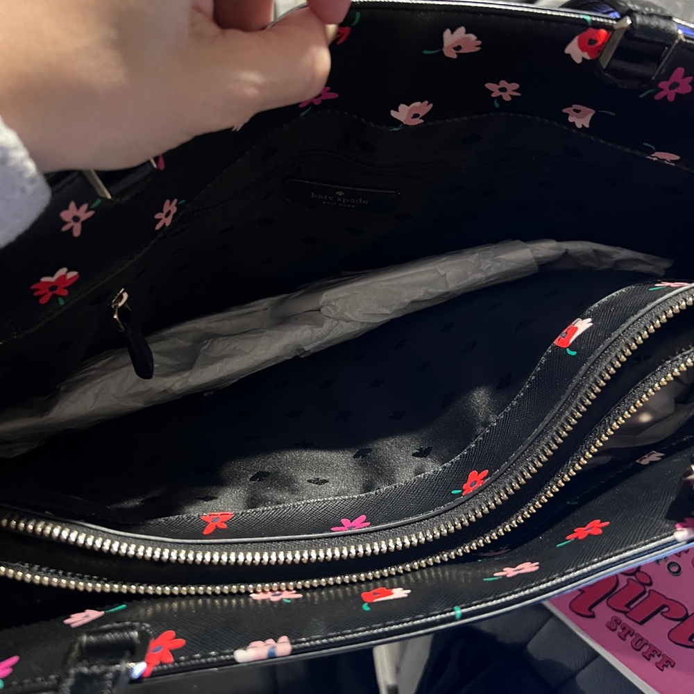 Kate Spade New York Staci Ditsy Buds Saffiano Leather Laptop Tote bag Black - Picture 10 of 14